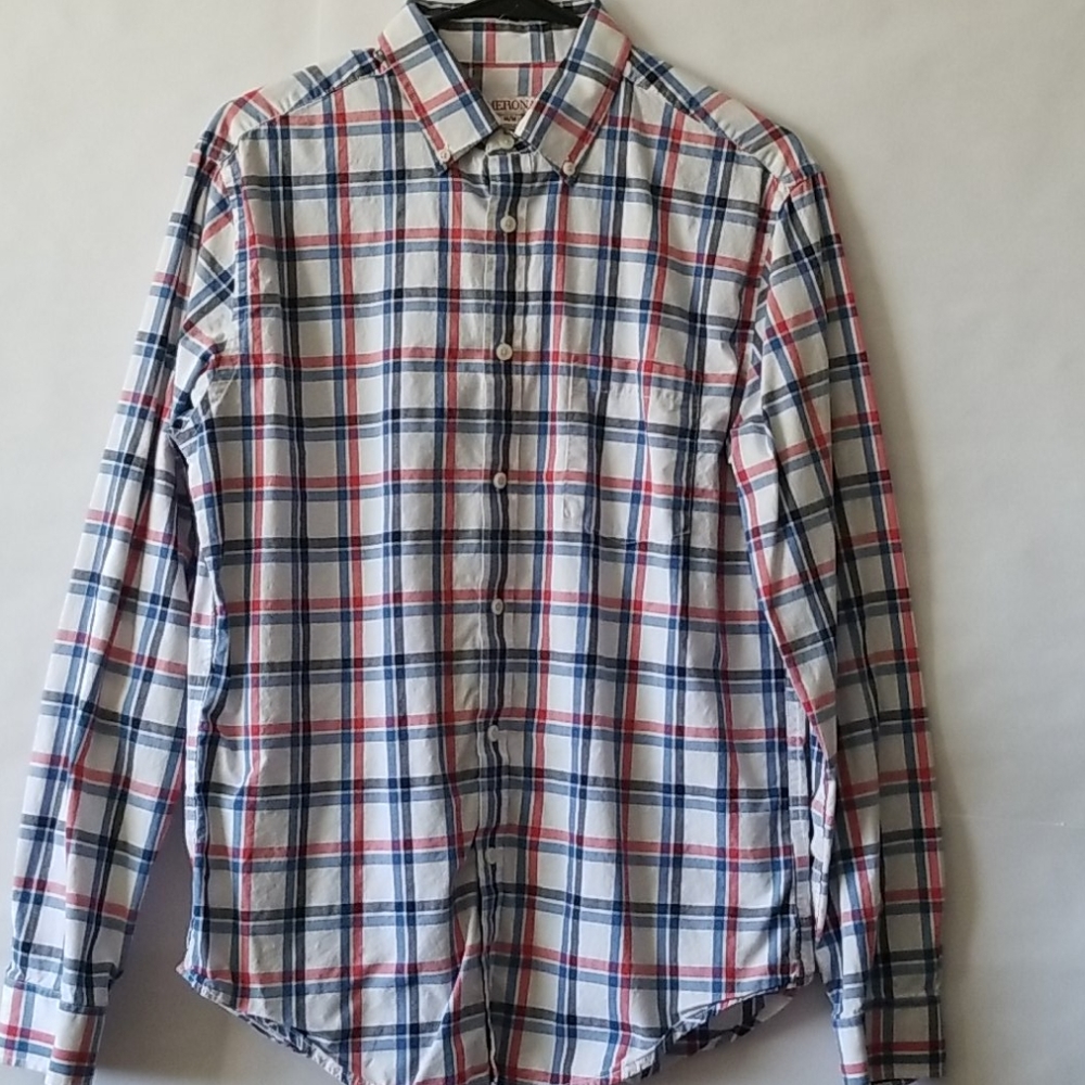 Merona red, white, and blue flannel button down.